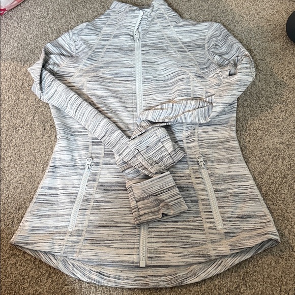 Gray and White Zip-Up Jacket define jacket - Picture 1 of 5